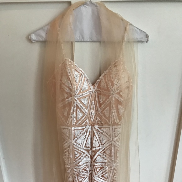 White Beaded Sequined Mesh Maxi Dress - Picture 4 of 7